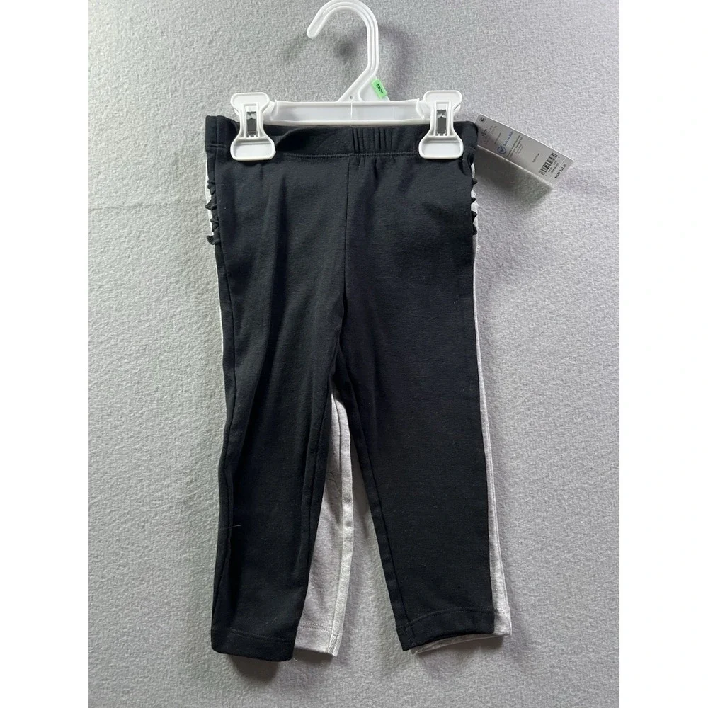 Carters 18 Months Baby Toddler Girl 2-Pk Ruffle-Detail Cotton Pants Grey & Black